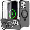 For iPhone 16 Pro Case Frosted TPU+PC Phone Cover with Magnetic Kickstand PET Screen Protector Compatible with MagSafe