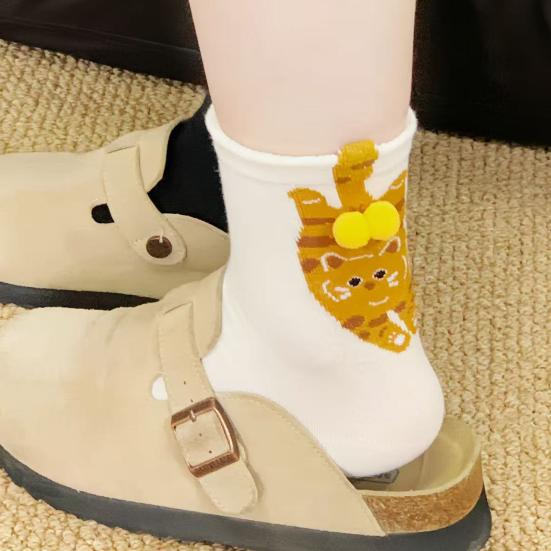 Cute Cat Socks with Balls for Women Novelty Animal Crew Socks Funny 3D Fuzzy Balls Cotton Sock for Cat Lovers