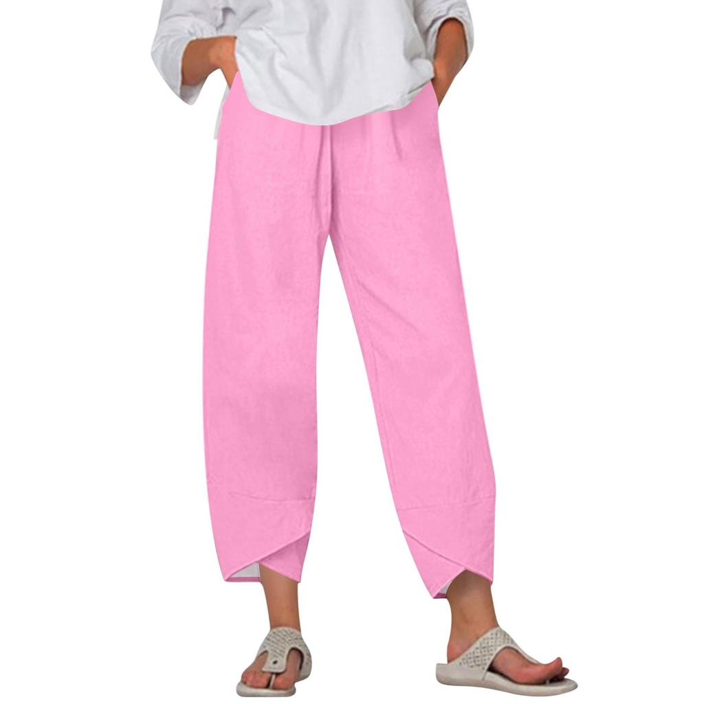Брюки женские летние повседневные широкие брюки с эластичной резинкой на талии и карманами