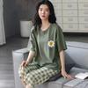 Lounge Sleepwear O-Neck Sleeping Breathable Girls Summer Cartoon Print T-shirt Crop Pants Set Daily Wear
