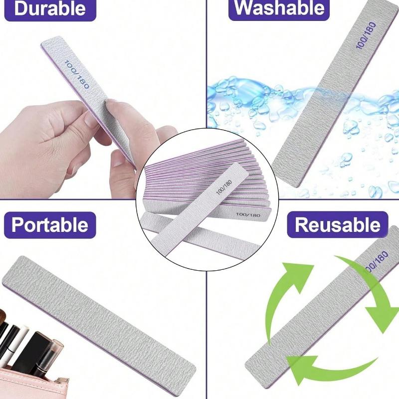 25PCS Professional Nail File,180/100 Nail File For Natural Nails, Nail File Double-Sided Washable Fine Grain Nail File For Home And Salon Use.