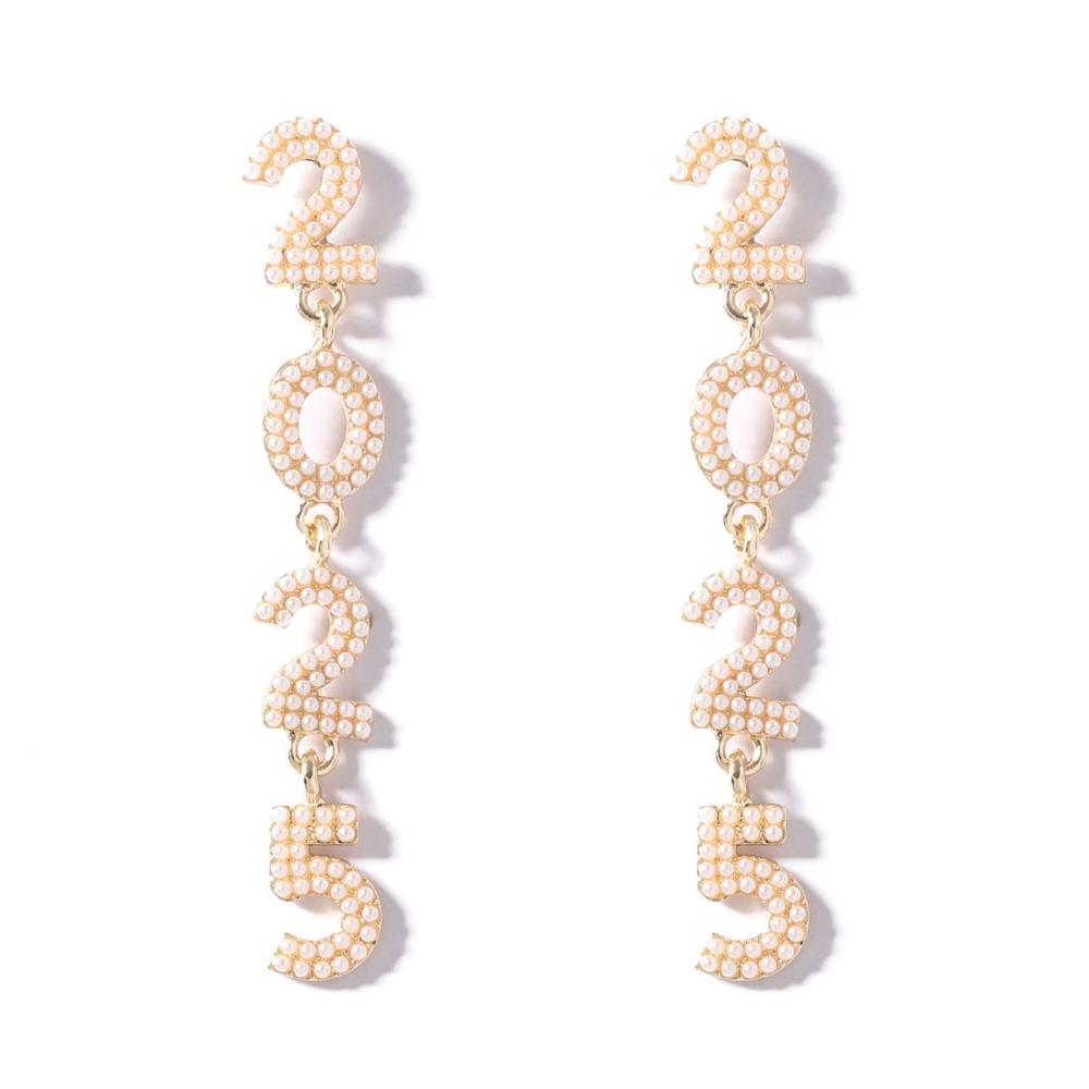 Aesthetic 2025 New Year Stud Earrings Jewelry Crystal Party Earrings  New Year