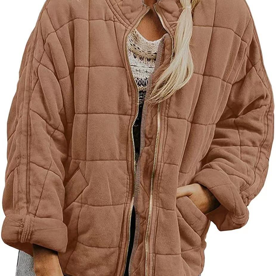Women's Causal Lightweight Quilted Jackets Long Sleeve Oversized Warm Winter Zip Up Coat with Pockets