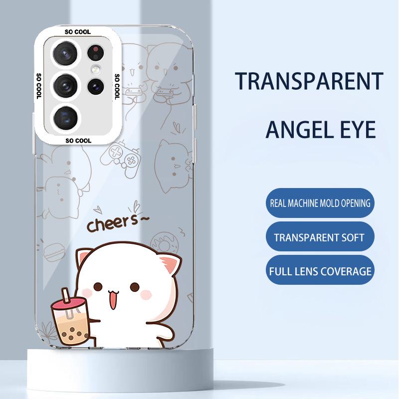 Samsung A13 Liquid Glass Case S22Ultra Peach Cat Couple Plus Milk Tea Полный пакет