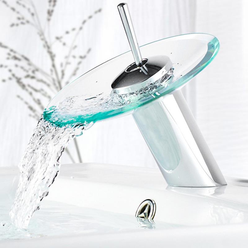 Matte Stainless Steel Single Hole Deck Mount Waterfall Bathroom Faucet Hot Cold Vanity Sink Tap