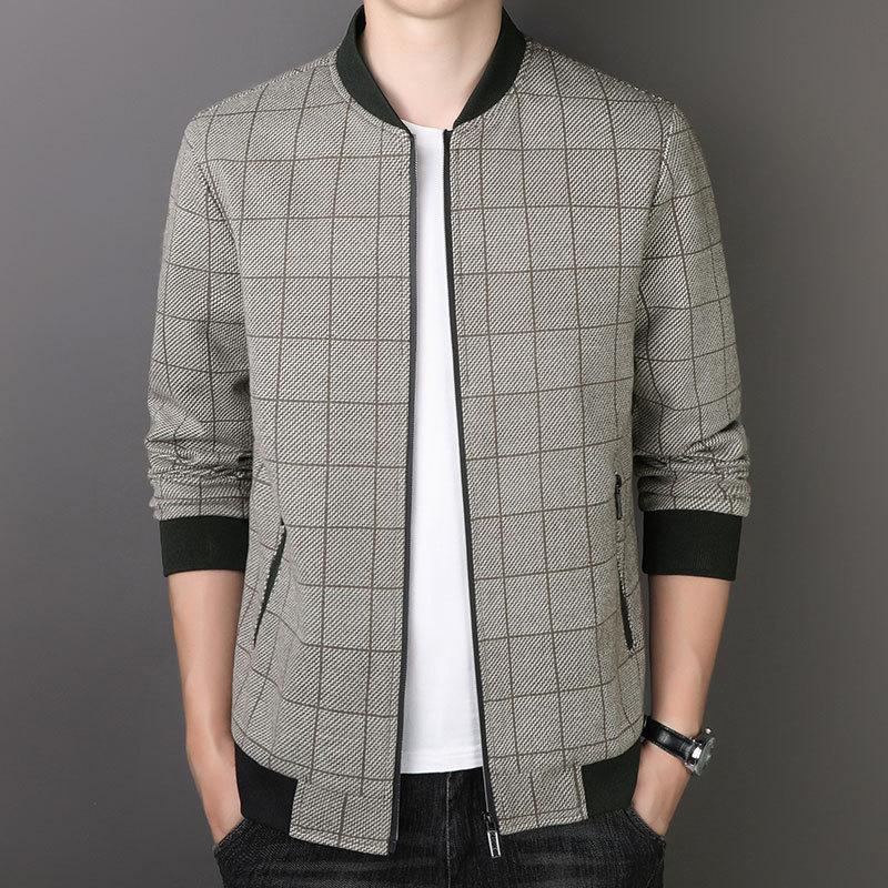 Весенняя и осенняя куртка Мужская куртка Деловая повседневная Молодежь и средний возраст Простая мода Бейсбольный воротник Клетчатая куртка Мужская одежда