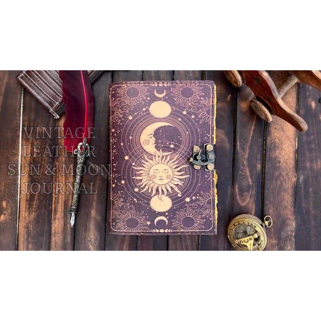 Sun Moon Vintage Leather Journal for Men & Women Grimoire Book of Shadows