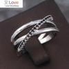 Fashion Contracted Style Overlapping Rings for Women Silver Color Micro Paved Black Cubic Zirconia Party Jewelry