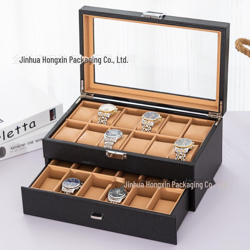 Роскошная многопозиционная шкатулка для часов и ювелирных изделий из углеродного волокна
