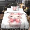 Cartoon Rabbit Bedding Set with 3D Printing for Children and Adults, Luxurious Ultra-fine Fiber Soft Down Duvet Cover with Zippe