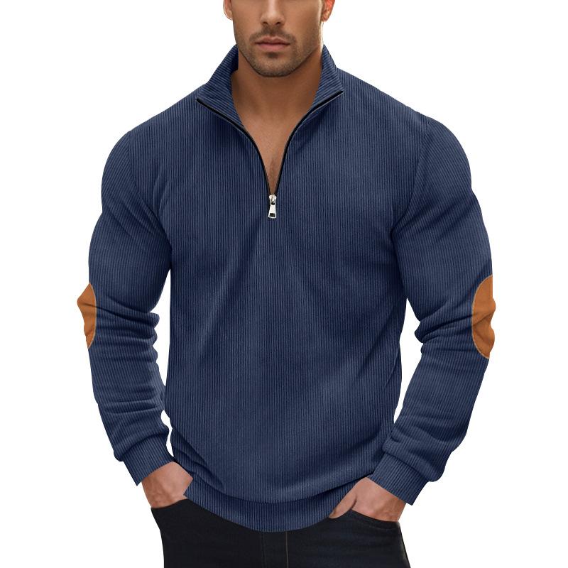 Men S Half Zip Corduroy Stand Collar Long Sleeve Casual Sweatshirt