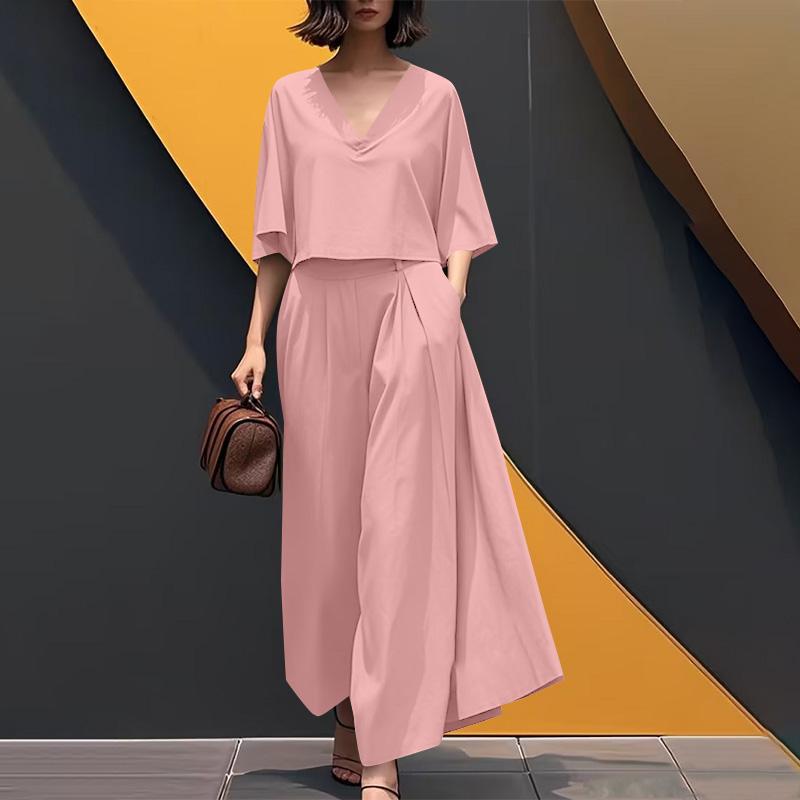 ZANZEA Женская блузка с рукавом 3/4 и широкие брюки, повседневный комплект из двух предметов