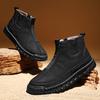Golden Sapling Winter Add Plush Warm Men's Boots Outdoor Soft Leather Side Zipper Man Shoes Round Toe Leisure Flat Boot