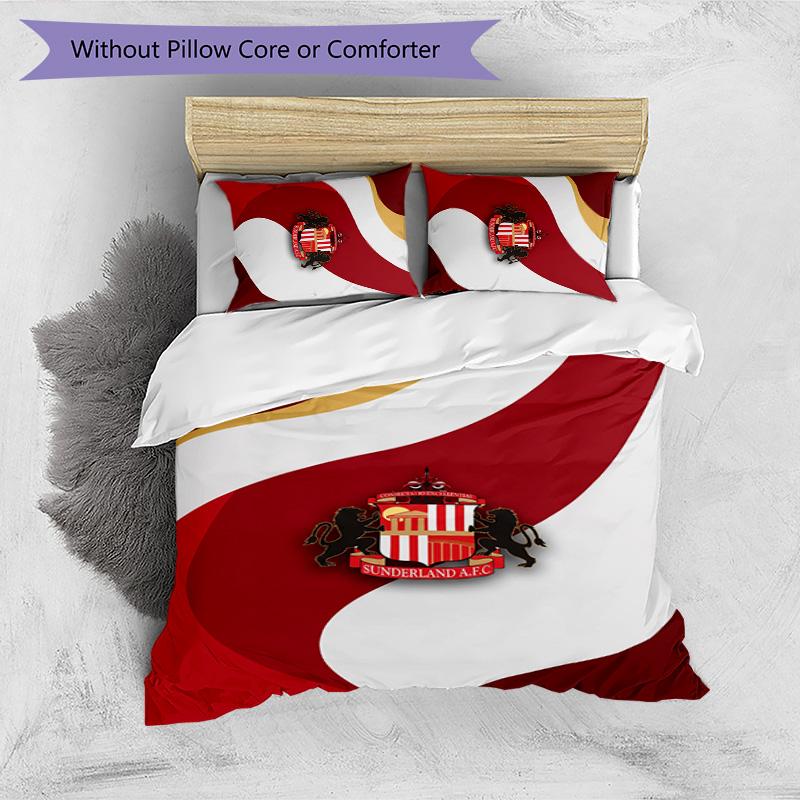 Sunderland Football Printed 3 Pieces Bedding Set, Comfortable Skin Friendly Bedroom Duvet Cover Set
