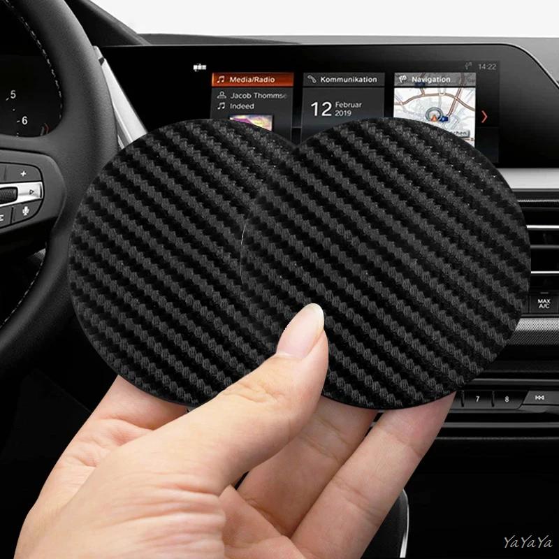 FCM5 2Pcs Carbon Fiber Texture Car Water Cup Coasters Anti-Slip Waterproof For Mercedes Benz C E S Class GLC GLB GLE GLS W212 sticker