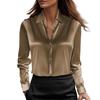 Womens Solid Color Turn-Down Collar Long Sleeve Shirt Elegant Office Wear Cotton Blend