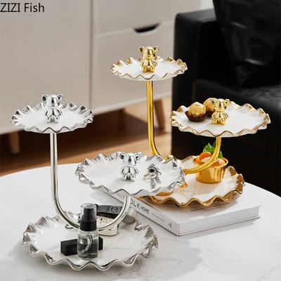 Трехслойная фруктовая тарелка с медвежонком, креативная тарелка для сладостей, закусок, десертов, свадебных тортов, стойка для показа на домашней кухне, керамическая посуда