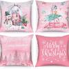 4pcs Pink Christmas Cushion Cover Santa Claus Deer Candy Durable Cover 2025 New for Home Ornament Xmas New Year Decoration