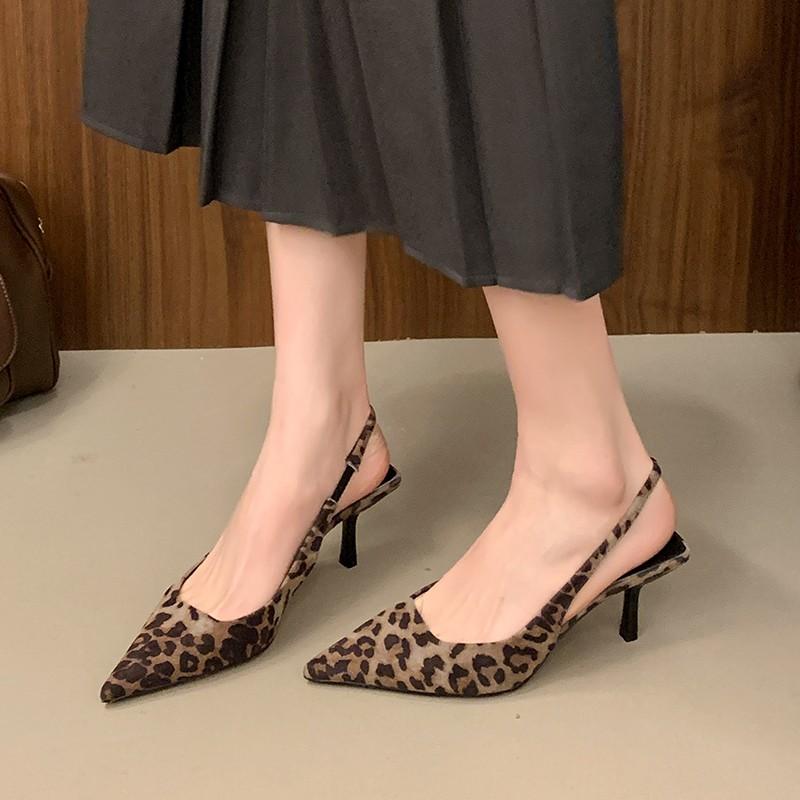 Fashion Women High Heels Shoes Leopard Sandals Sexy 2025 New Pointed Toe Dress Party Slippers Summer Fashion Elegant Pumps Mujer Zapato