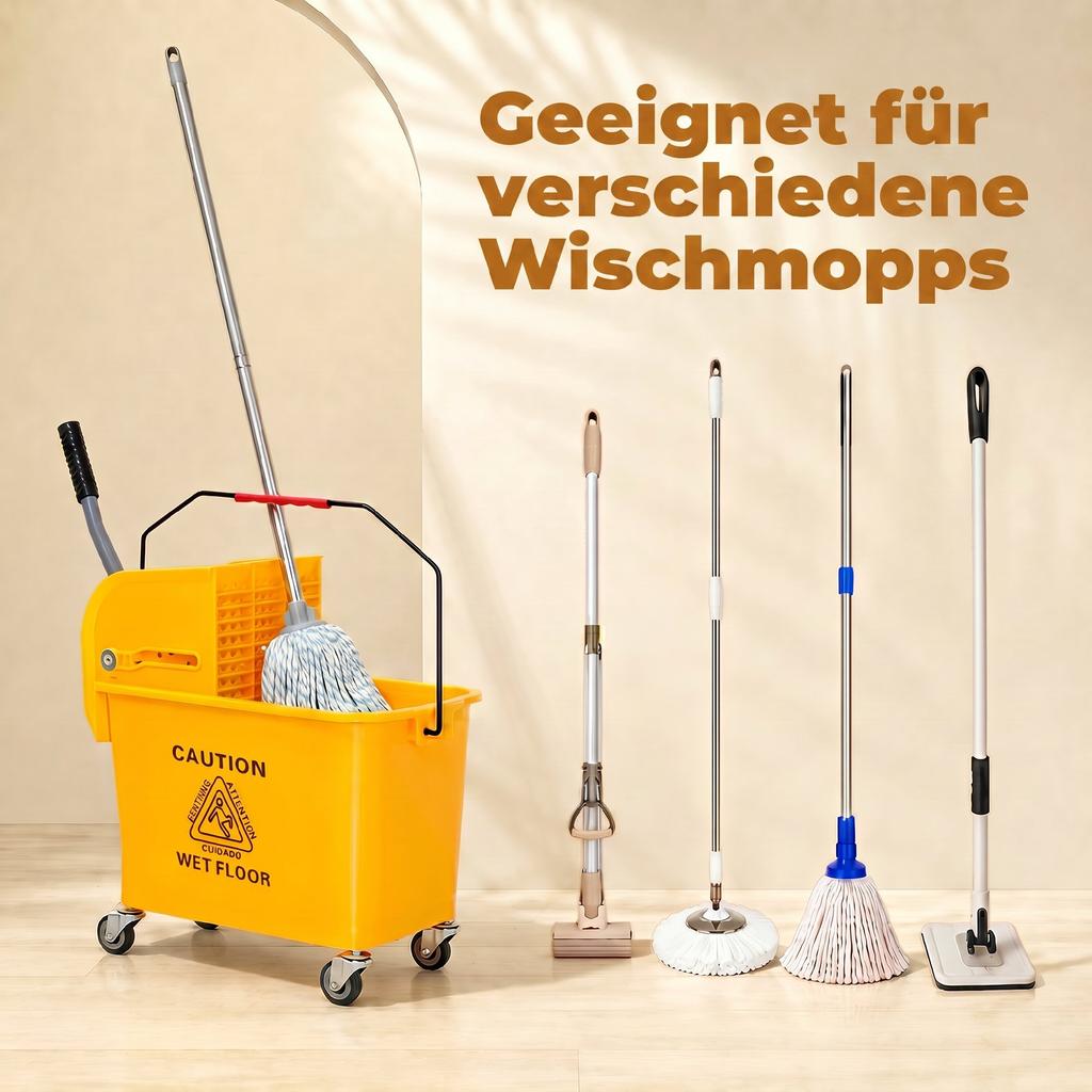 20L Compact Mop Bucket on Wheels, with Water Separation Panel - Yellow