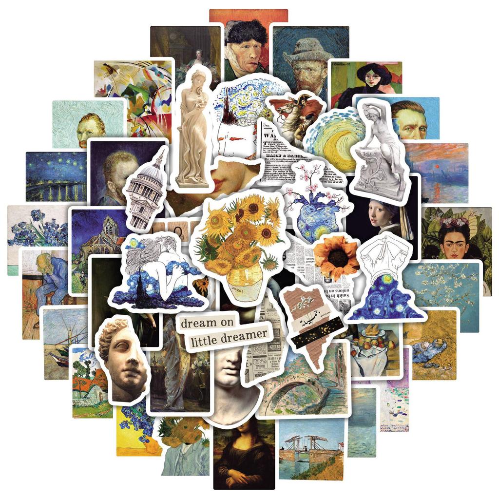 50 Ретро граффити стикеров Ван Гог и Мона Лиза для искусства, чемоданов, ноутбуков и декора в стиле фэн-шуй