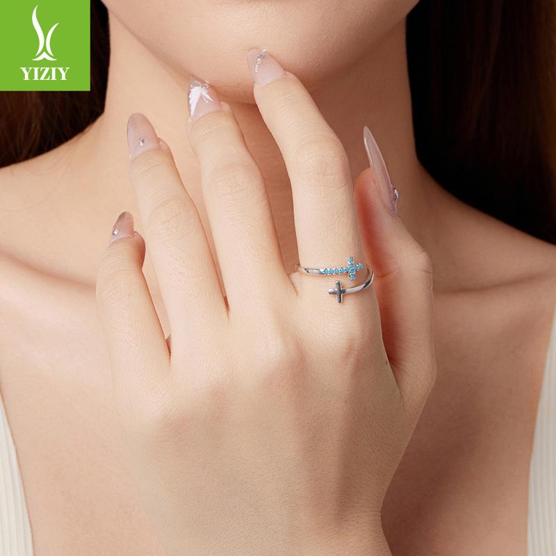 Turquoise Cross Open Ring, Classic Design S925 Sterling Silver Ring Jewelry