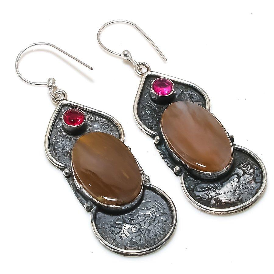 Мукаит, Рубеллит Серьги ручной работы из стерлингового серебра 925 пробы 2,56" p4t67