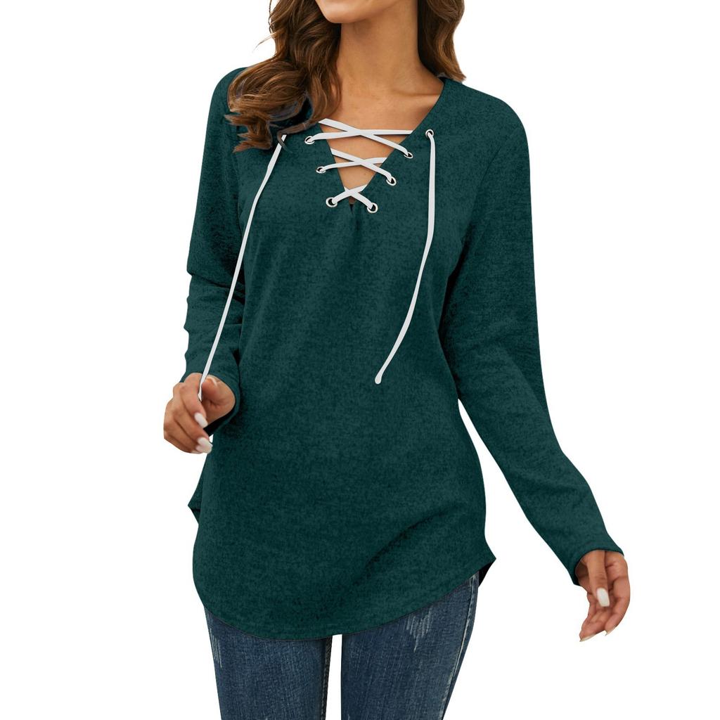 Женский однотонный топ с длинными рукавами и принтом