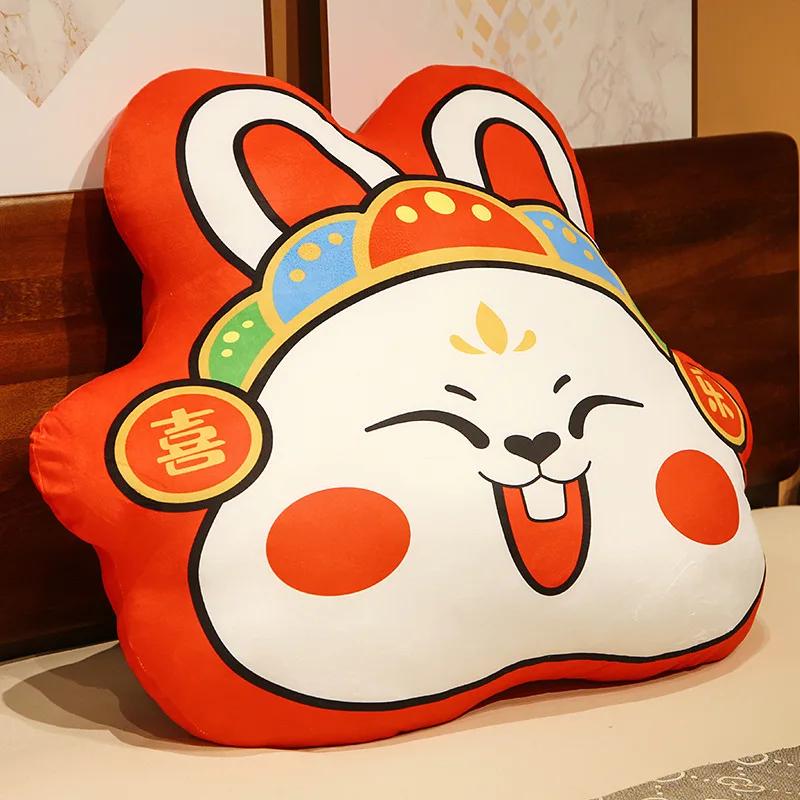 Chinese New Year Rabbit Cushion Chinese Rabbit Year Zodiac Pillow With Fillings Red Fortune Pillows Sofa Home Decor