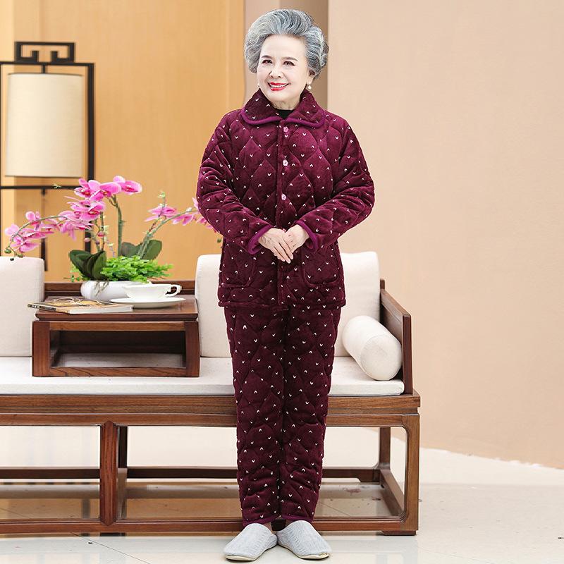 Пижама трехслойная утолщенная домашняя одежда коралловый флис одежда флис одежда пожилые зимний костюм женщины