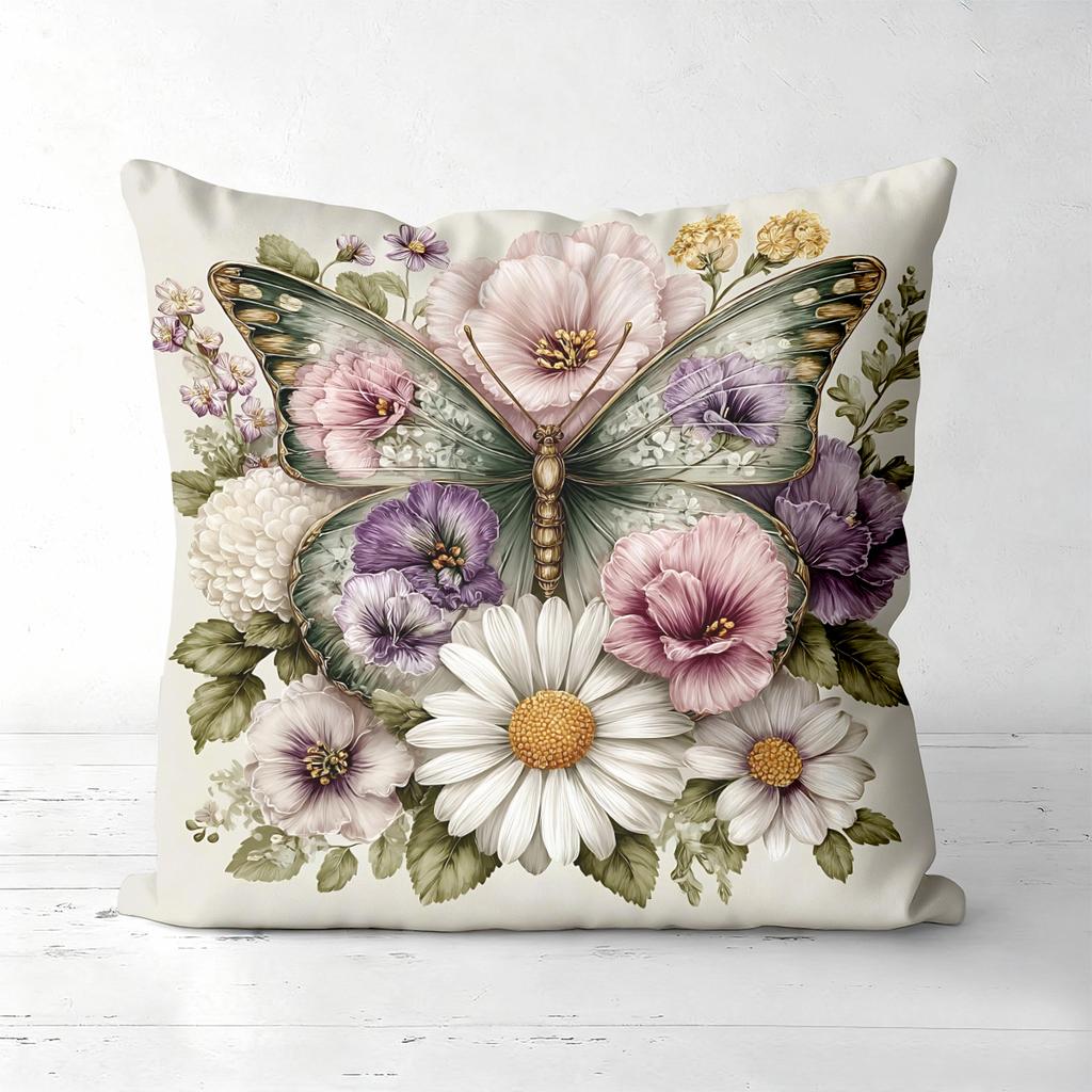 Pieces Vintage Floral Butterfly Decorative Throw Pillow Covers Pattern Cushion Cover Suitable for Sofa Bedroom Pillow Cover