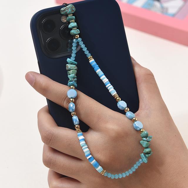 Модные женские акриловые глиняные каменные бусины, цепочка для мобильного телефона, ремешок для мобильного телефона, подвесной шнур, брелок для ключей, ювелирные изделия, настраиваемые