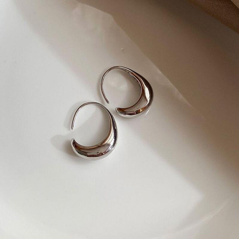 Серьги из серебра 925 пробы с изогнутой иглой Серьги Темперамент Премиум Универсальные Маленькие серьги-кольца С-образной формы