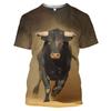 Bull Head Animal 3D Printed T-shirt, Realistic Cattle Portrait Graphic Short Sleeve Casual Streetwear Top