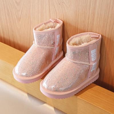Зимние детские водонепроницаемые, нескользящие, кожаные и меховые интегрированные короткие ботинки, плюшевые и утолщенные зимние ботинки для девочек