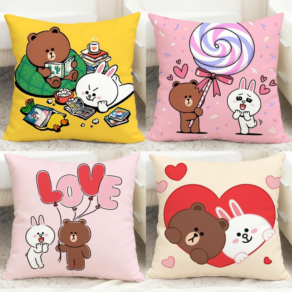 Line Town Медвежонок Браун и Кролик Кони Наволочка Удобная Двусторонняя Наволочка Идеально для Автомобиля Дивана Спальни и Многого Другого