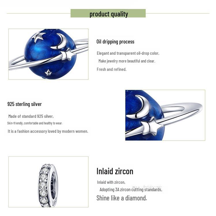 Yinziyun Korean Fashion Blue Planet 925 Silver Beaded Bracelet Pendant SCC933