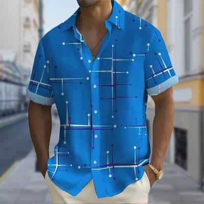 Мужская рубашка с 3D-принтом Technological Lines, рубашка на пуговицах, повседневная рубашка, летняя рубашка с коротким рукавом, повседневная одежда для отпуска