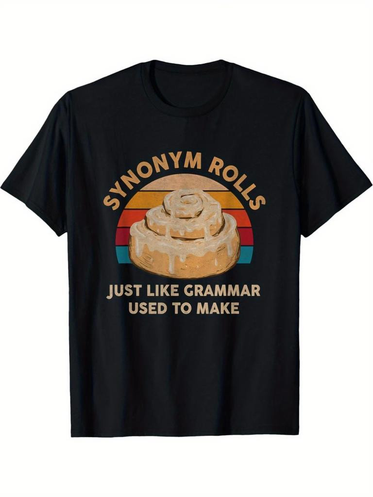 Funny Grammar Pun T-Shirt - Synonym Rolls | Black Retro Vintage Funny Saying Tee