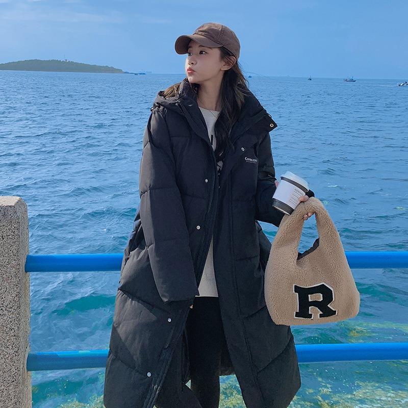 Большой размер выше колен ноги голые хлеб одежда пуховик хлопковая одежда женская зима новая мода средняя и длинная хлопковая куртка