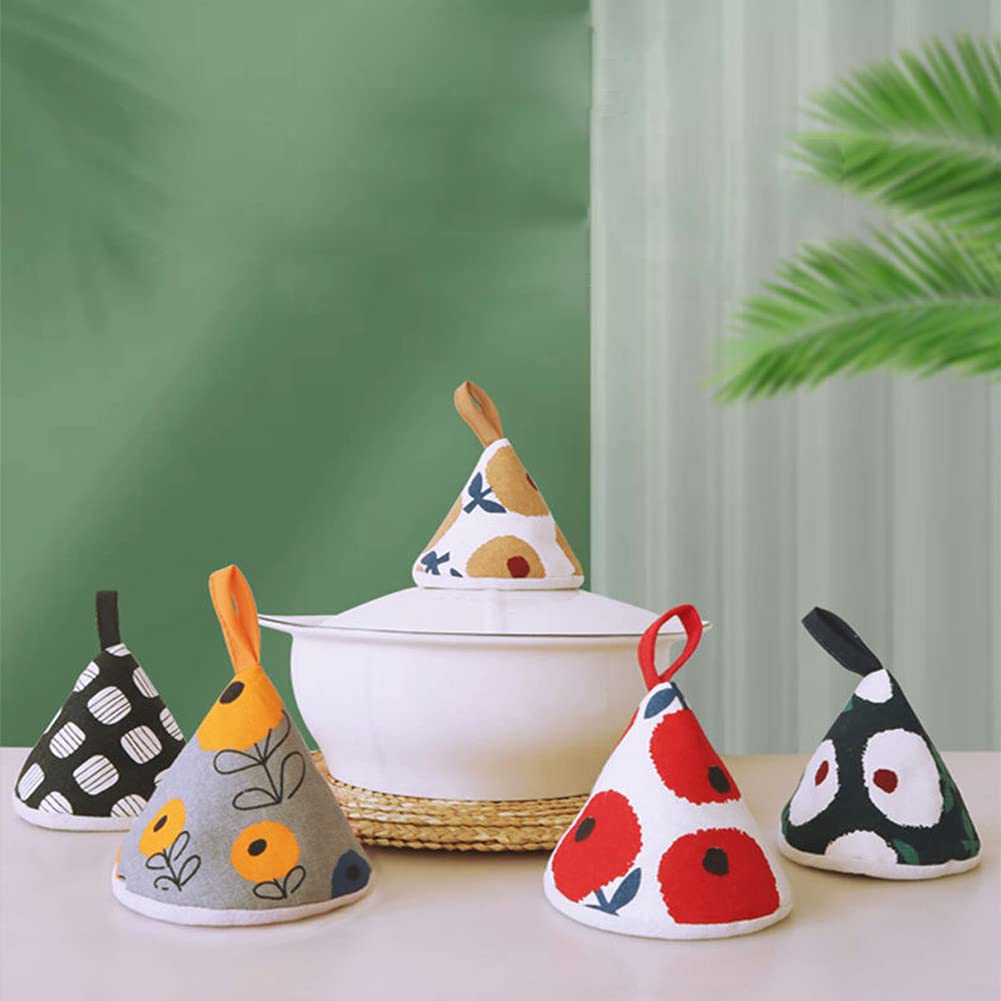 Hakona Triangular Pot Holders, Set of 2, Stylish and Cute, Nordic-Style Fish Pattern, Heat-Resistant Mitts with Iron-On Handles, Non-Slip Thickness,