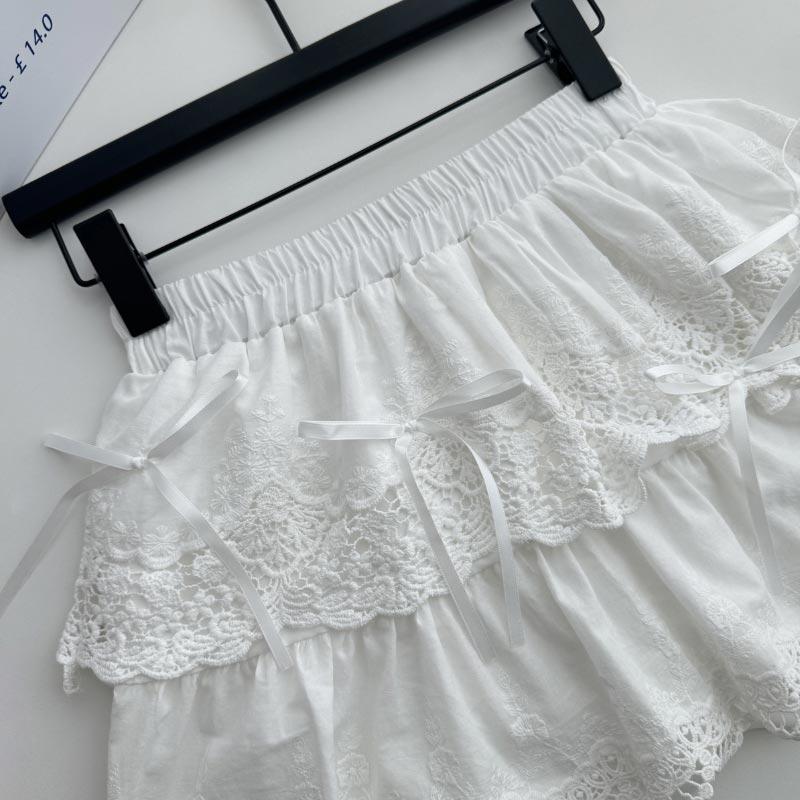 Белая кружевная юбка для женщин, весна-лето, милая мини-юбка трапециевидной формы с милым бантом и эластичной резинкой на талии, тонкая женская одежда в стиле Лолиты Y2K