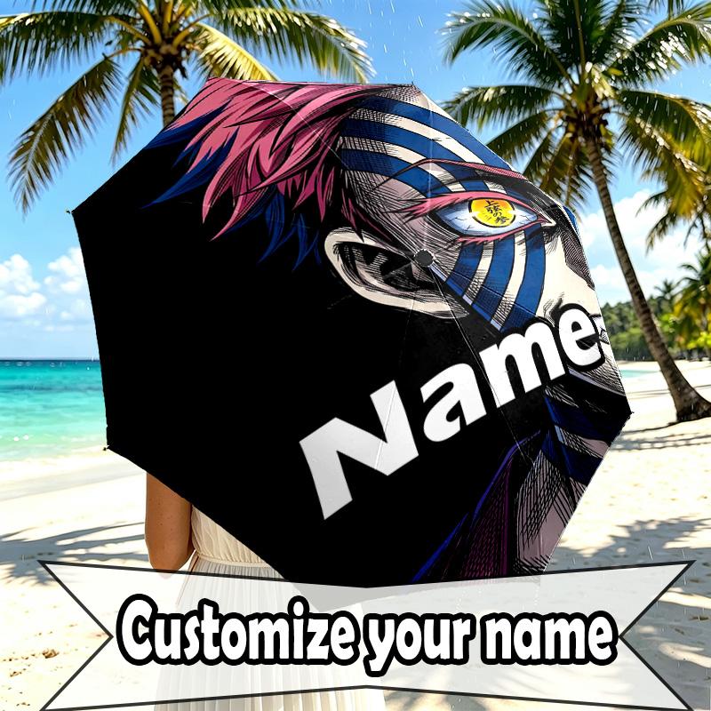 Custom Name Personalized Demon Slayer Print Umbrella, Auto Open Close, 8‑Rib Sturdy Frame, Commute Camping Hiking Use, Birthday Gift