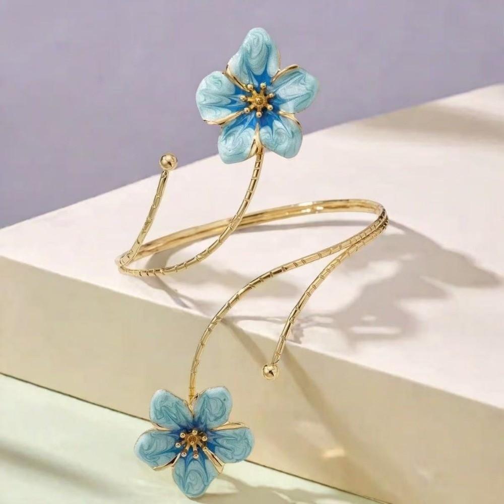 White Butterfly Flower Arm Cuff Gold Color Flower Cuff Arm Ring Vintage Spiral Arm Bracelet Gifts