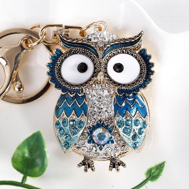 New Creative Animals Cute Owl Key Chain Metal Diamonds Fashion Keychains Men's Women's Handmade Jewelry Gift Keyring Bag Charms