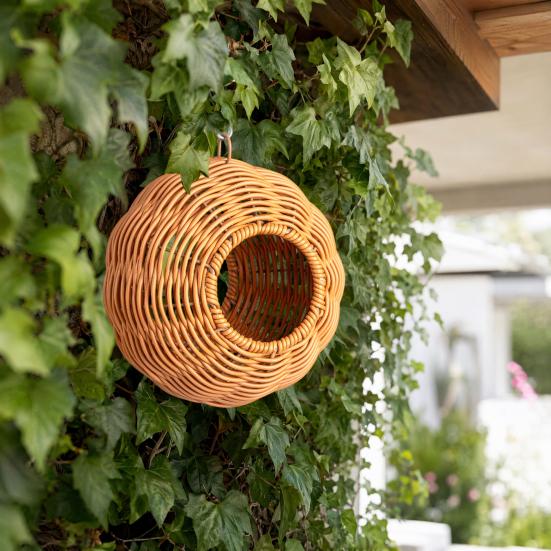 Parakeet Nest, Chewproof Plastic Frame Washable Small Bird House for Cage, Hanging Cozy Sleeping Nest, Woven Rattan Bird Nest with Metal Hooks