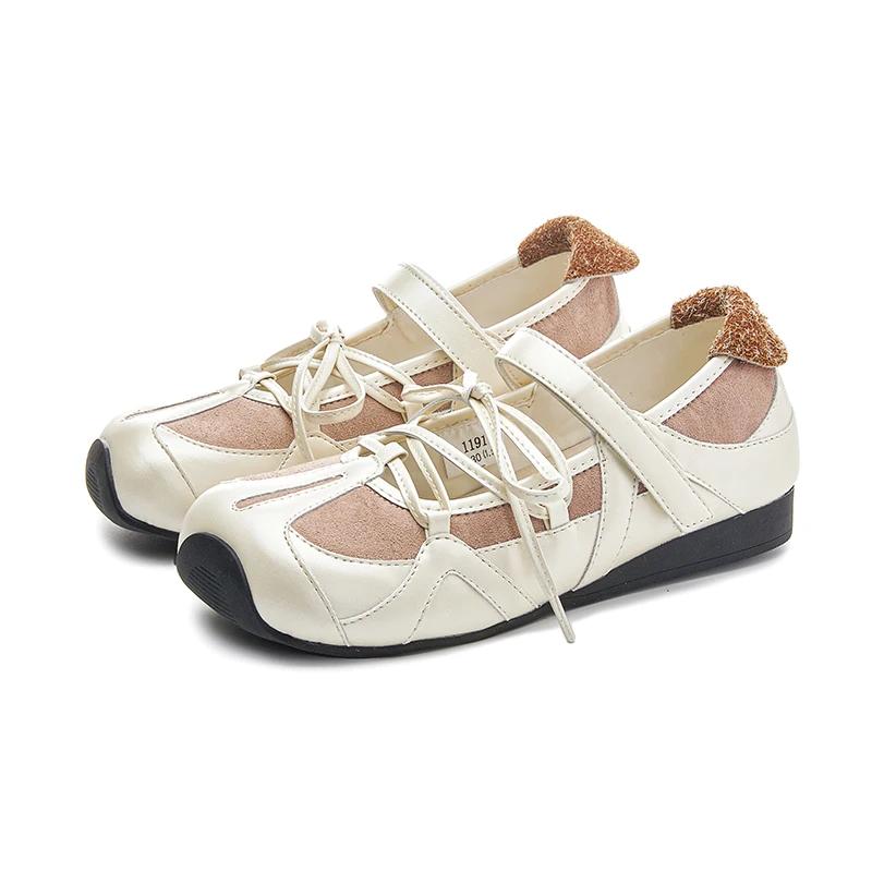 Модная женская обувь из натуральной коровьей кожи, новинка 2025 года, женские балетки Мэри Джейн на плоской подошве, нескользящие, на шнуровке, женские лоферы, большой размер