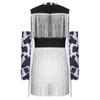 Girls Cowgirl Costume Dance Outfit Printed Sleeveless Layered Tassel Contrast Color Jumpsuit Fringed Gloves