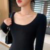 Chic Age-Defying Color-Block U-Neck Cashmere Sweater for Women - Slim Fit, Thick Knit Jacquard.
