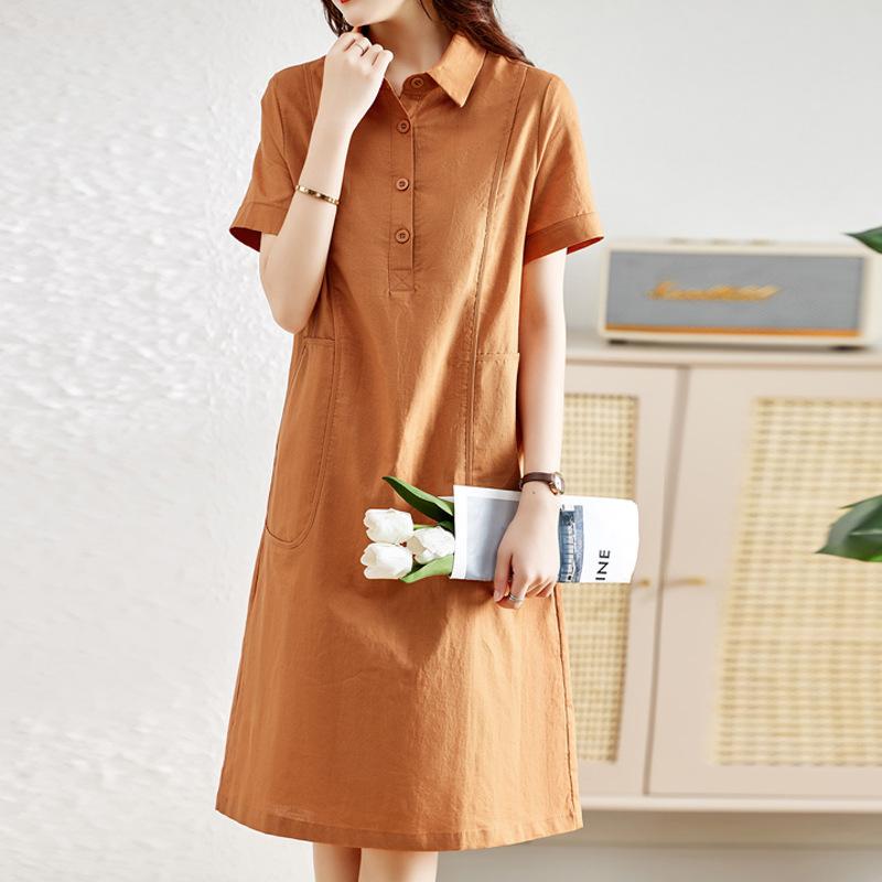 Платье женское летнее А-силуэт для похудения повседневное прямое платье-рубашка юбка для мамы